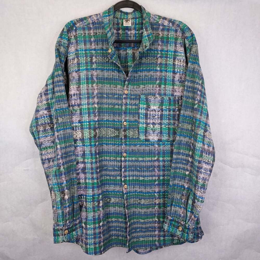 Whirled Arts Button Up Shirt Men's Unisex XL Guatemala Woven Ethnic Maya Textile